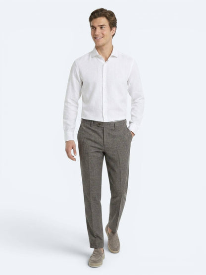 Kahverengi Kumaş Relaxed Fit Casual Keten Karışımlı Pantolon