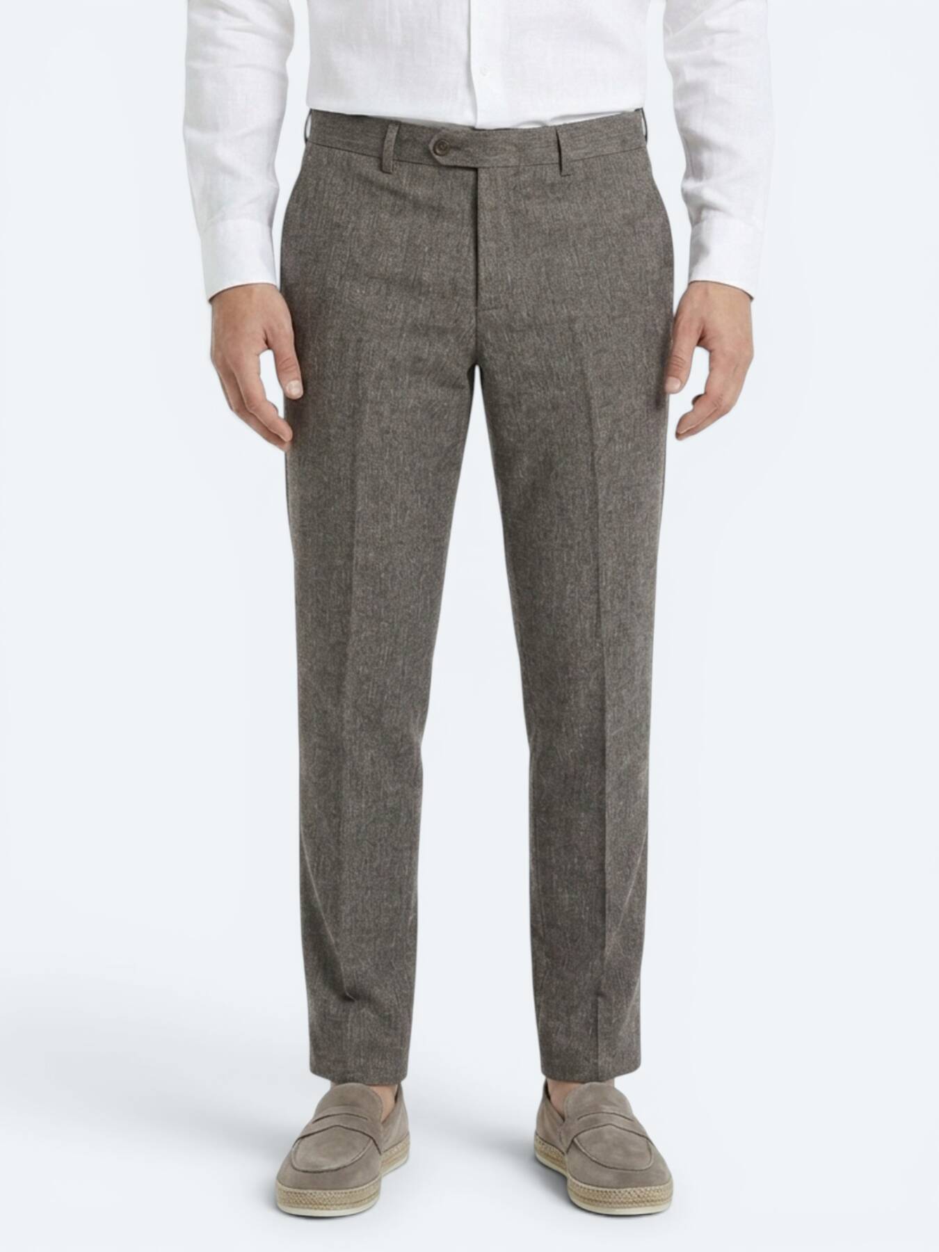 Kahverengi Kumaş Relaxed Fit Casual Keten Karışımlı Pantolon