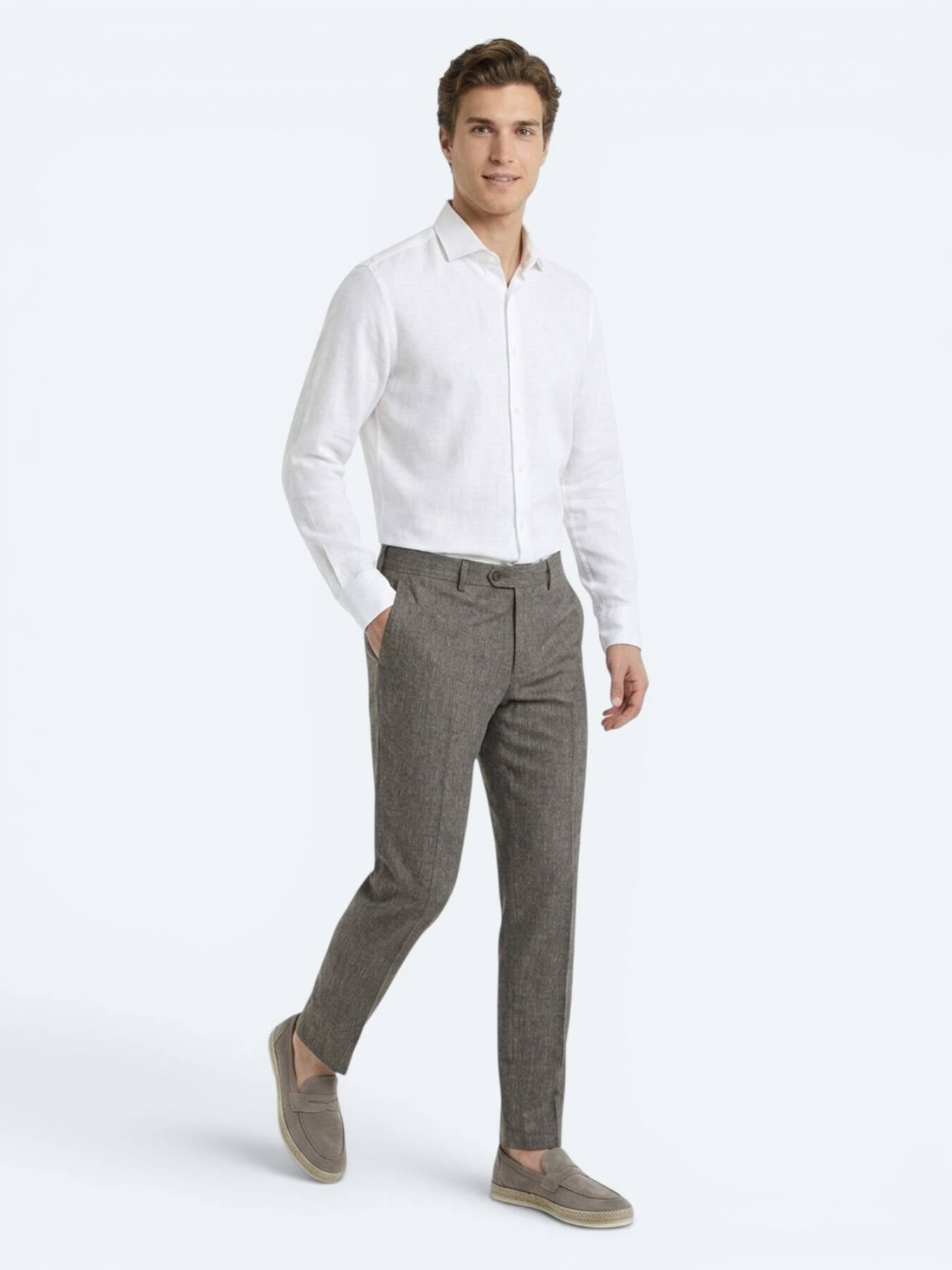 Kahverengi Kumaş Relaxed Fit Casual Keten Karışımlı Pantolon