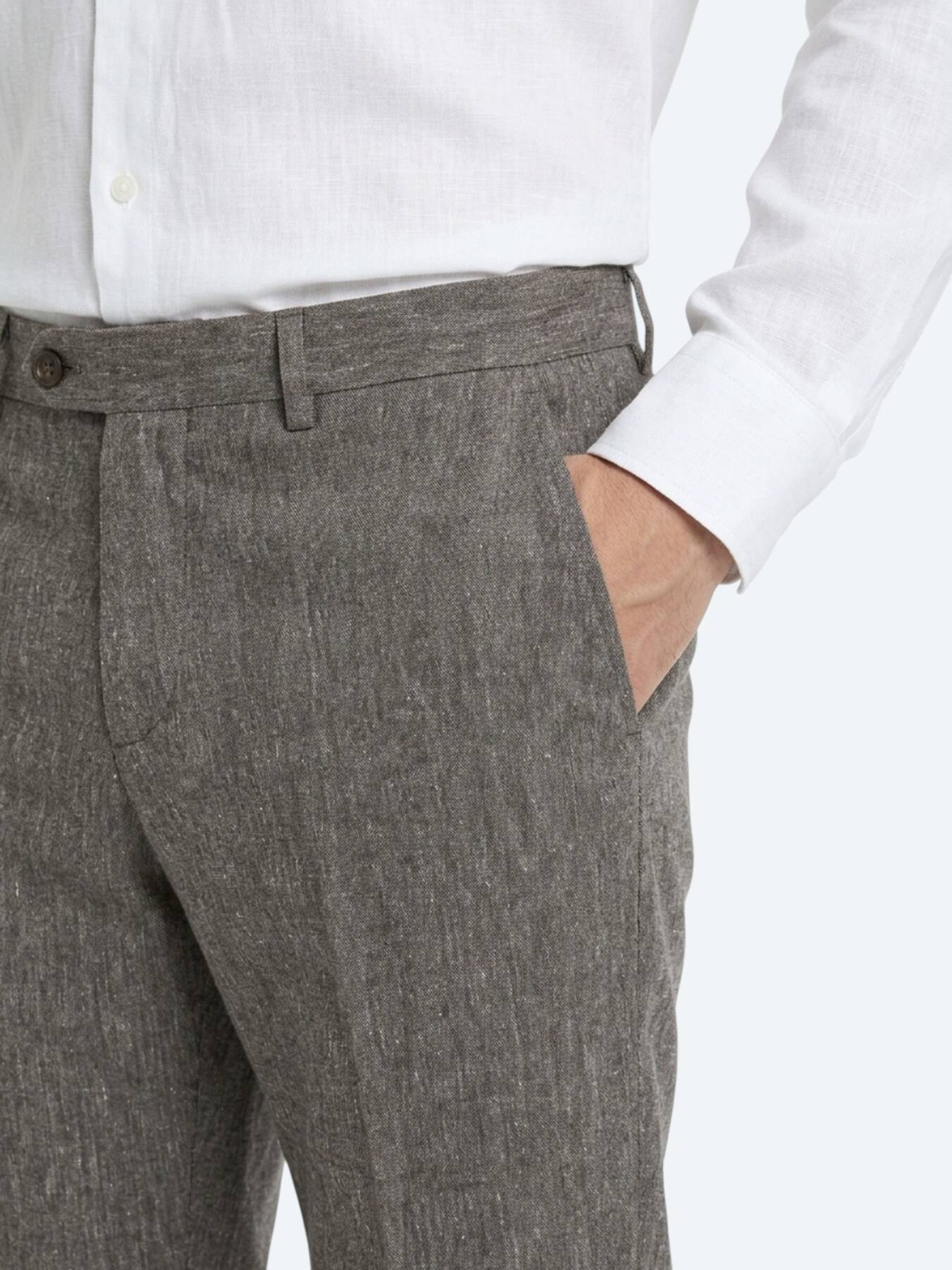 Kahverengi Kumaş Relaxed Fit Casual Keten Karışımlı Pantolon