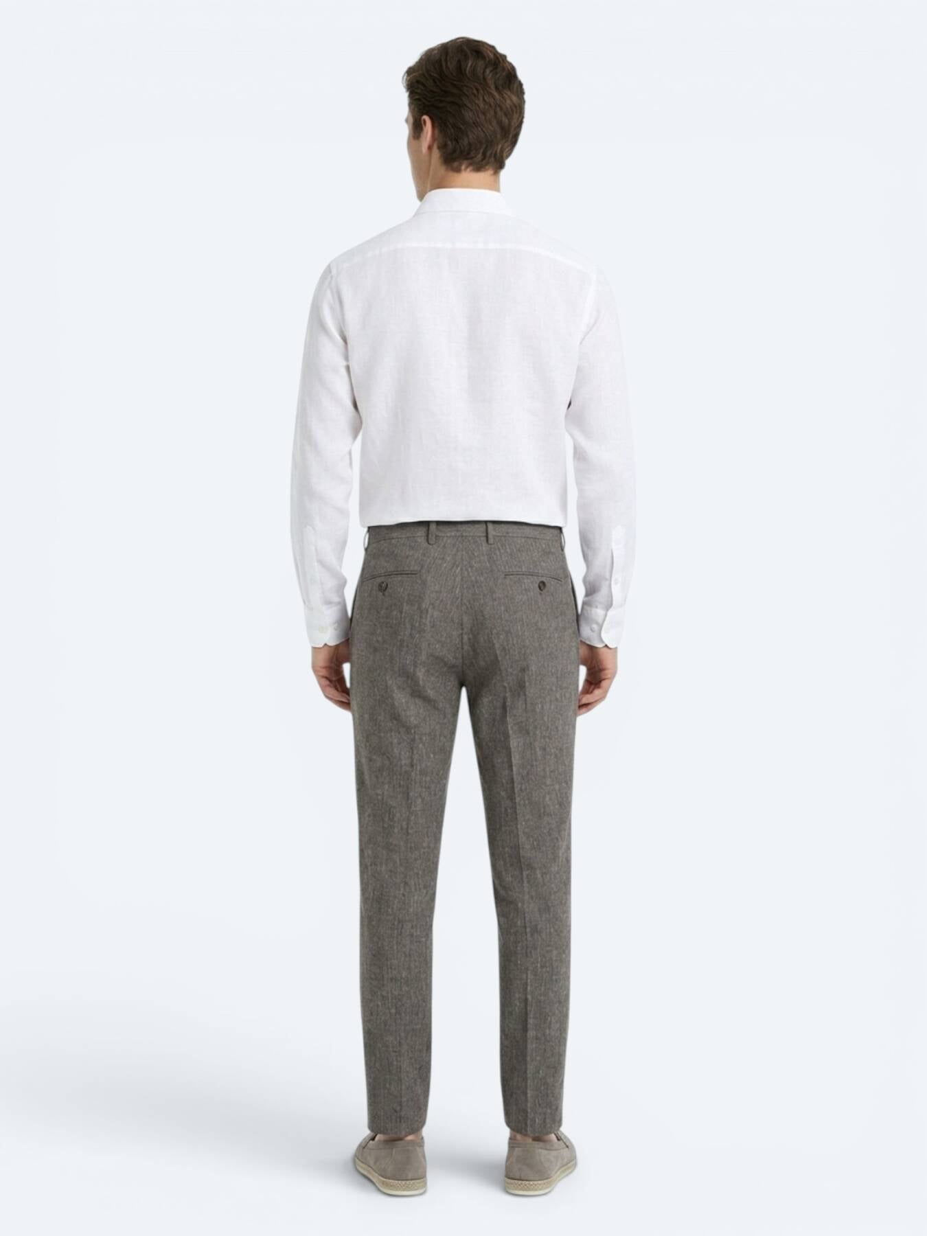 Kahverengi Kumaş Relaxed Fit Casual Keten Karışımlı Pantolon
