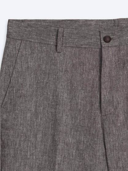 Kahverengi Kumaş Relaxed Fit Casual Keten Karışımlı Pantolon
