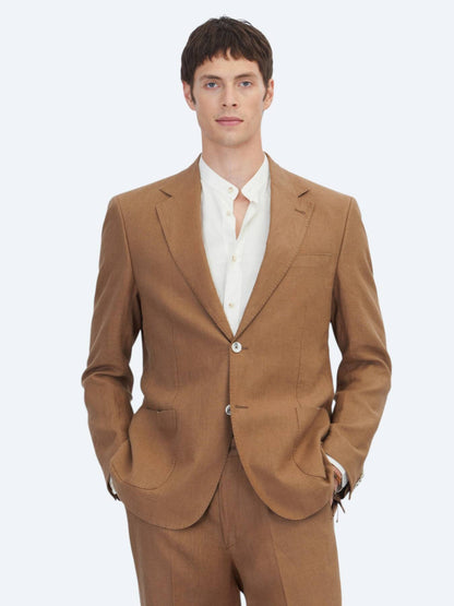 Kahverengi Modern Fit %100 Keten Takım Elbise