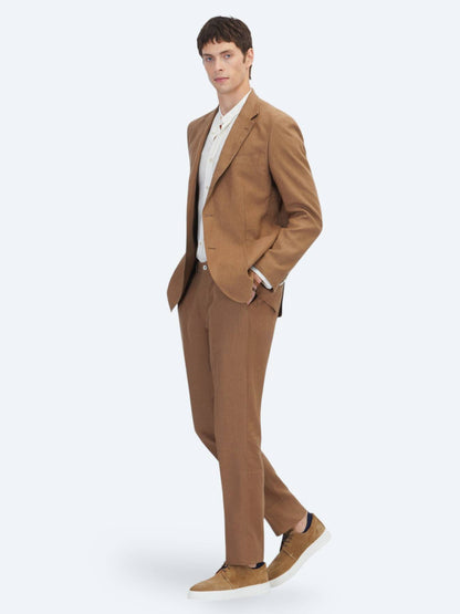 Kahverengi Modern Fit %100 Keten Takım Elbise