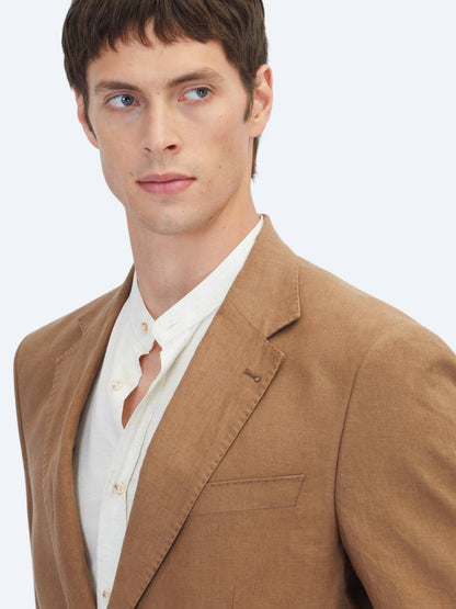 Kahverengi Modern Fit %100 Keten Takım Elbise