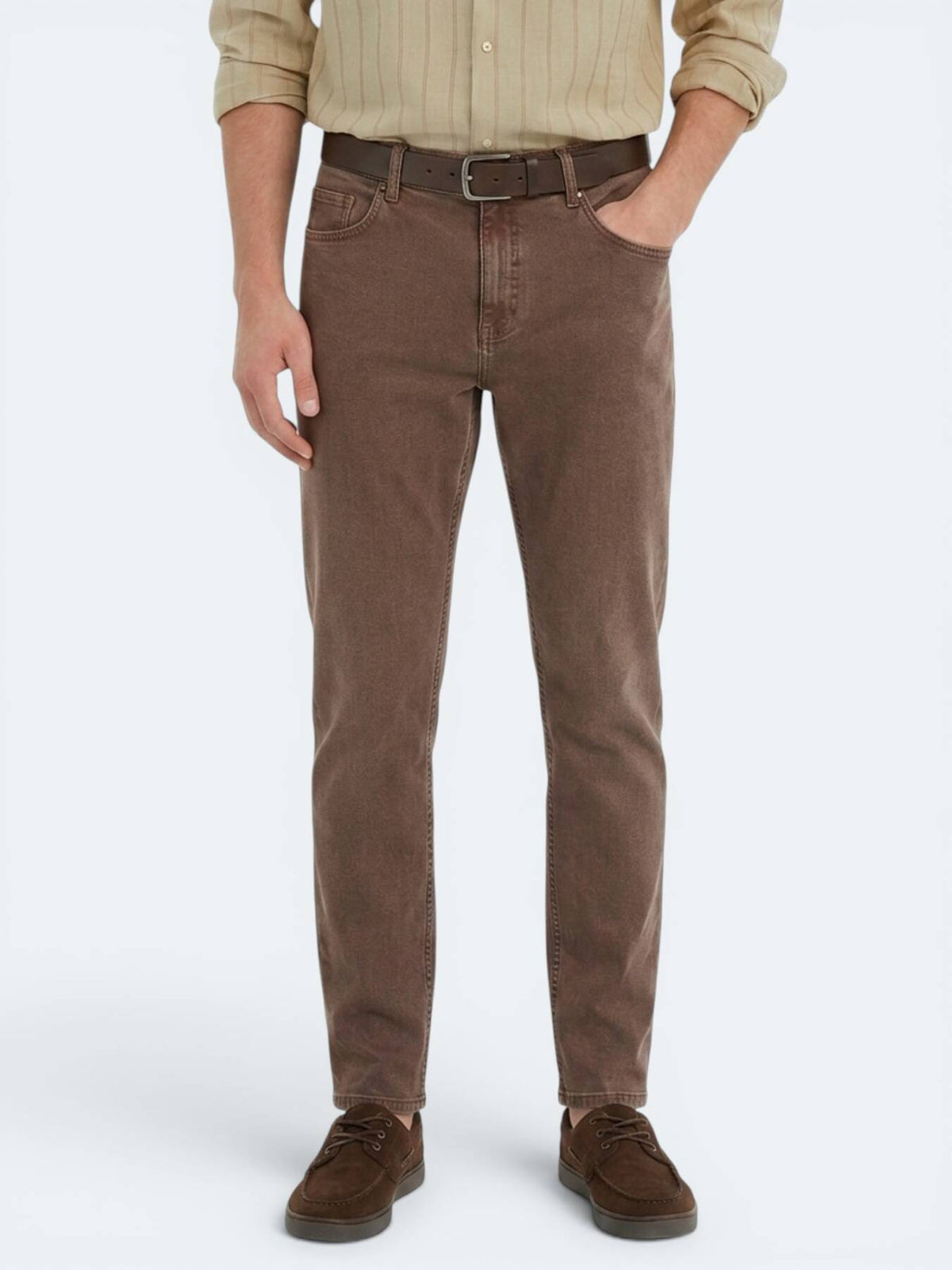Kahverengi Regular Fit Denim %100 Pamuk Pantolon
