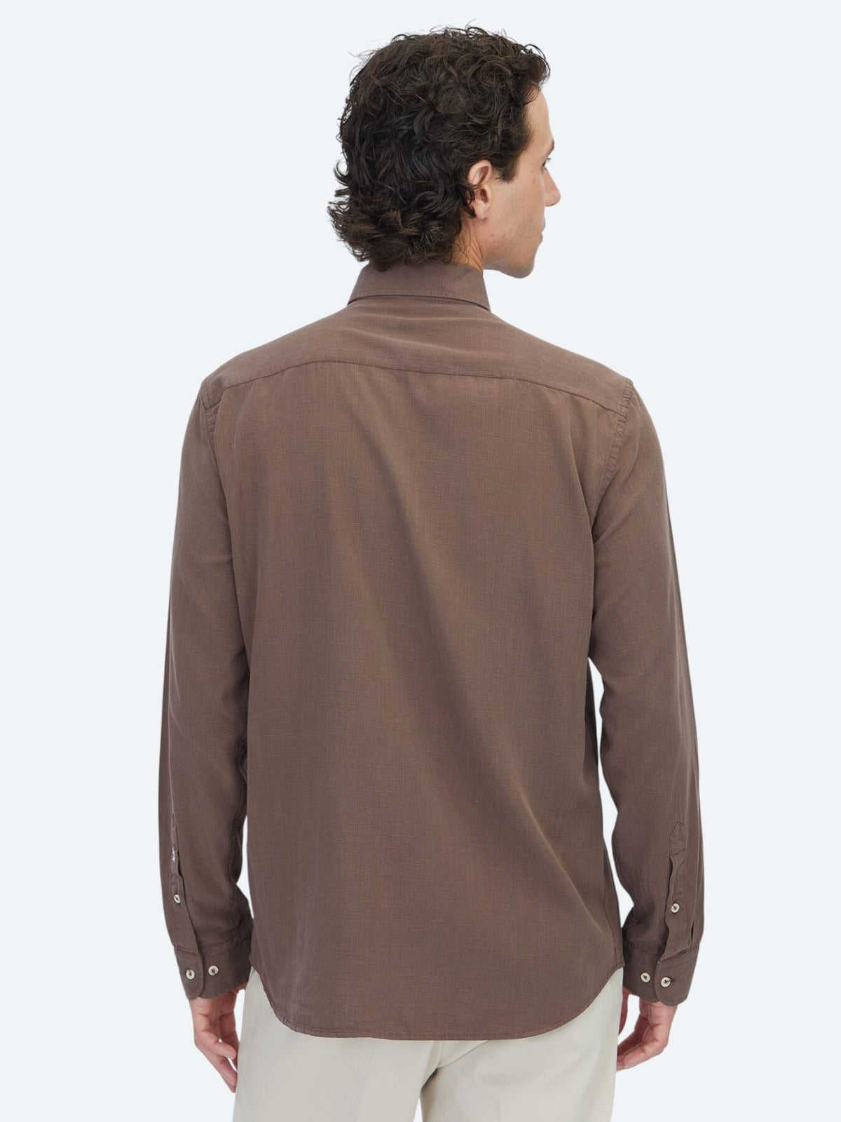 Kahverengi Regular Fit Uzun Dokuma Casual Pamuk Karışımlı Gömlek
