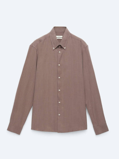 Kahverengi Regular Fit Uzun Dokuma Casual Pamuk Karışımlı Gömlek