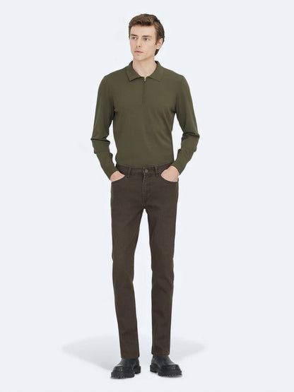 Kahverengi Slim Fit Denim Pamuk Karışımlı Pantolon