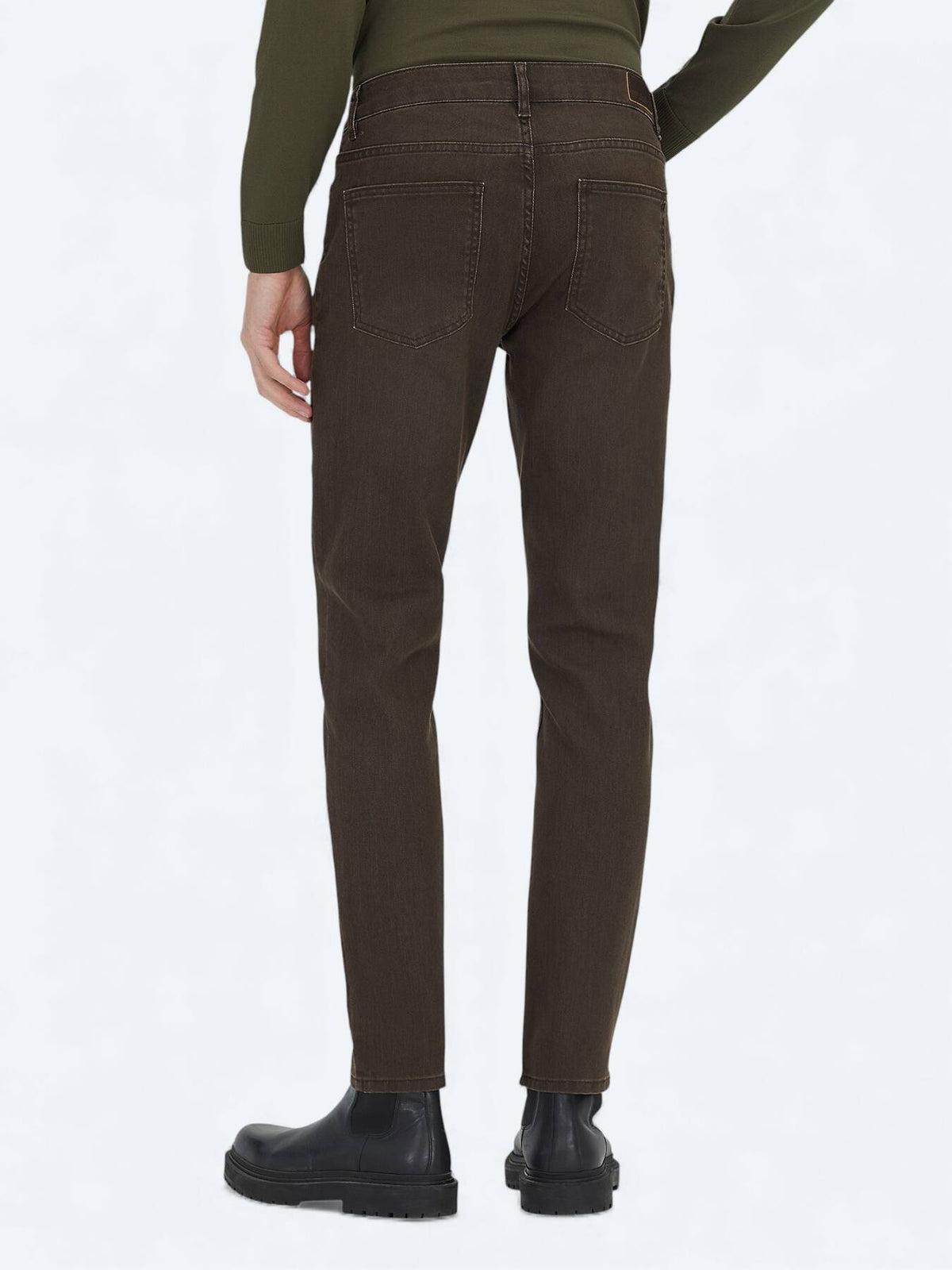 Kahverengi Slim Fit Denim Pamuk Karışımlı Pantolon
