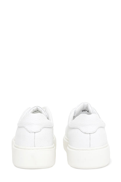 Kalın Eva Tabanlı Bağcıklı Düz Beyaz Sneaker Ayakkabı 2027-4
