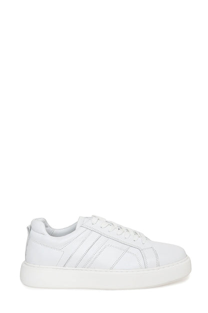 Kalın Eva Tabanlı Bağcıklı Yanları Dikiş Detaylı Beyaz Sneaker Ayakkabı 2027-1