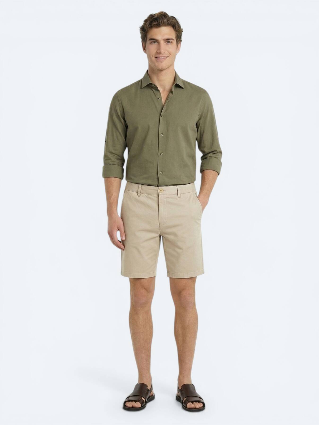 Karamel Düz Kumaş Jogging Fit Casual Pamuk Karışımlı Bermuda