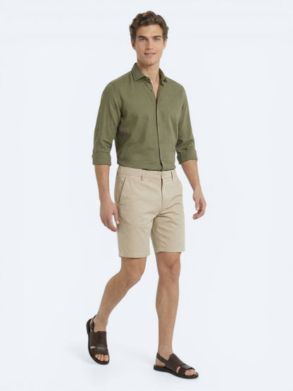 Karamel Düz Kumaş Jogging Fit Casual Pamuk Karışımlı Bermuda