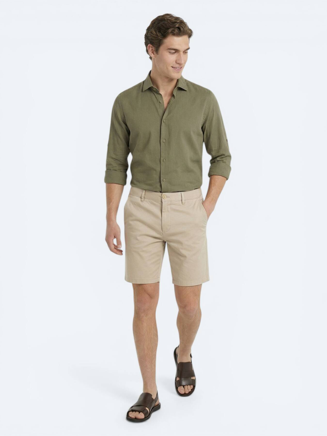 Karamel Düz Kumaş Jogging Fit Casual Pamuk Karışımlı Bermuda