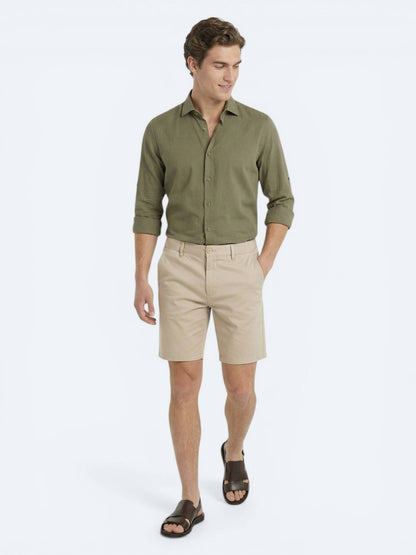 Karamel Düz Kumaş Jogging Fit Casual Pamuk Karışımlı Bermuda