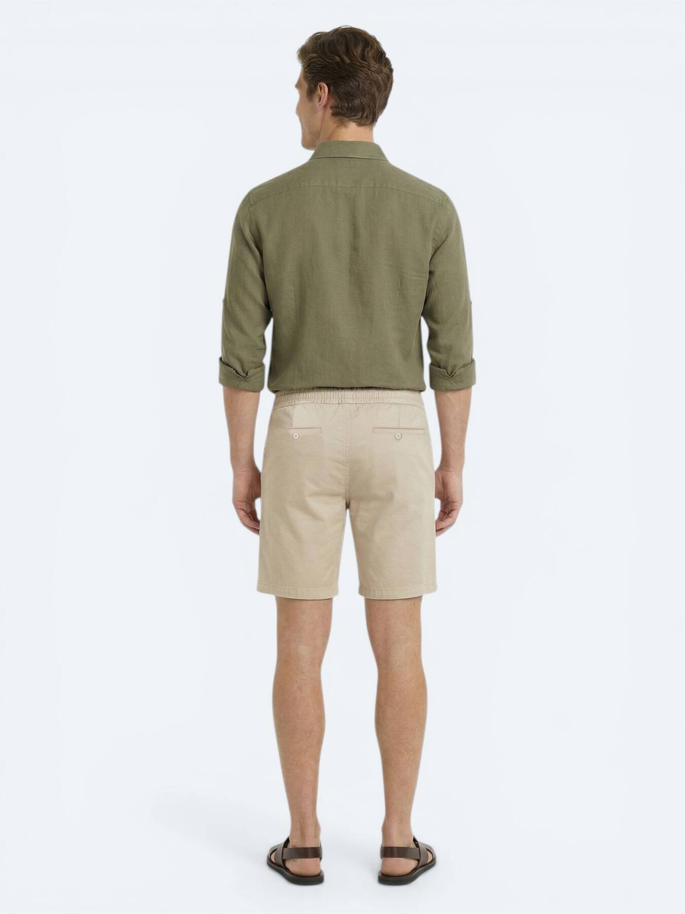 Karamel Düz Kumaş Jogging Fit Casual Pamuk Karışımlı Bermuda