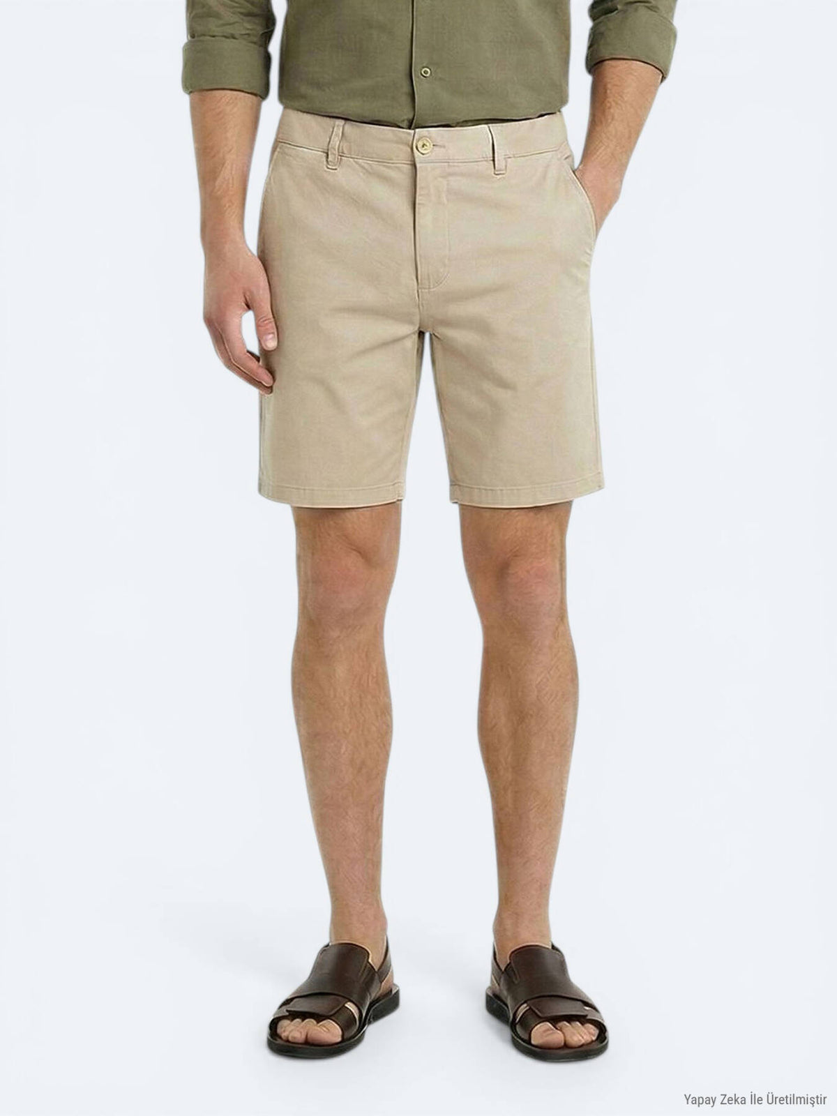 Karamel Düz Kumaş Jogging Fit Casual Pamuk Karışımlı Bermuda