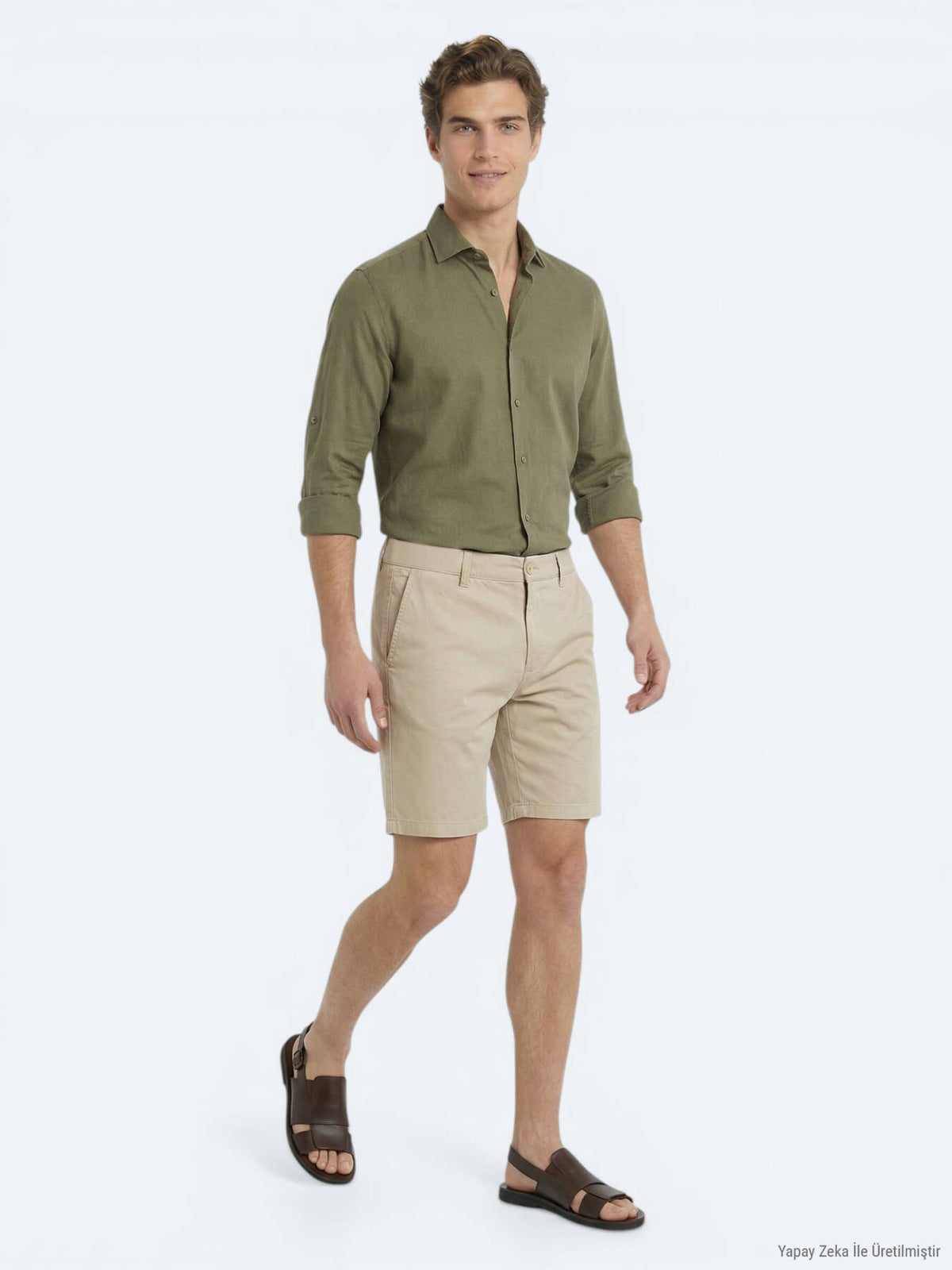 Karamel Düz Kumaş Jogging Fit Casual Pamuk Karışımlı Bermuda