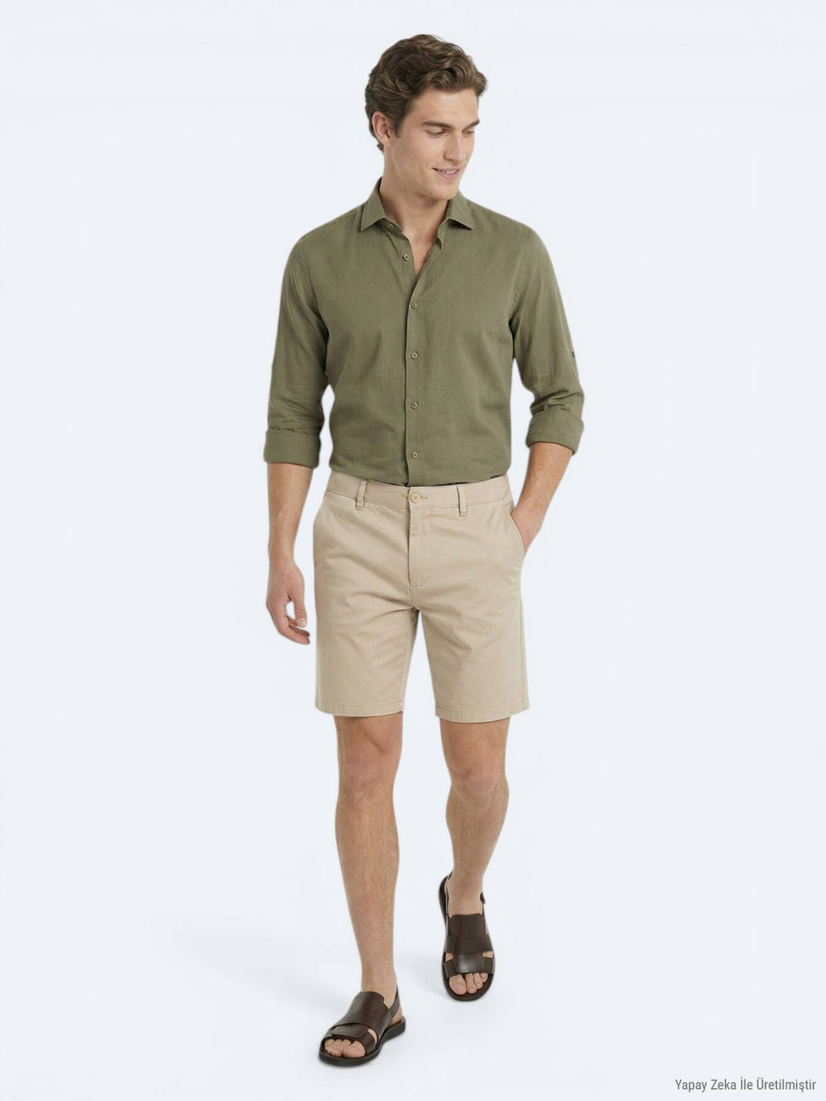 Karamel Düz Kumaş Jogging Fit Casual Pamuk Karışımlı Bermuda