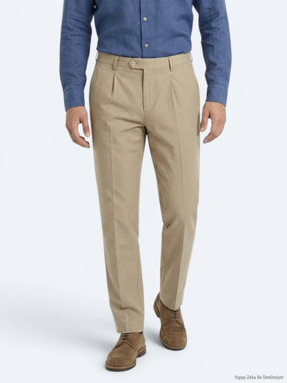 Karamel Kumaş Relaxed Fit Casual Pamuk Karışımlı Pantolon