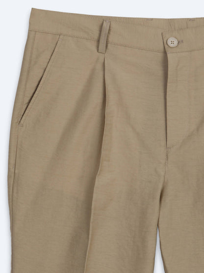 Karamel Kumaş Relaxed Fit Casual Pamuk Karışımlı Pantolon