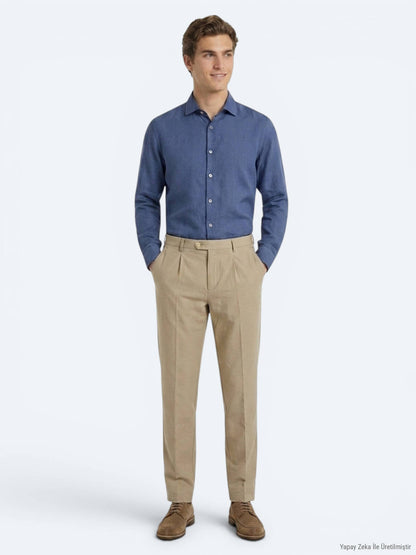 Karamel Kumaş Relaxed Fit Casual Pamuk Karışımlı Pantolon