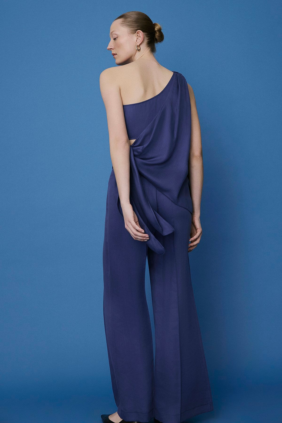 Kemerli Geniş Paça Indigo Pantolon