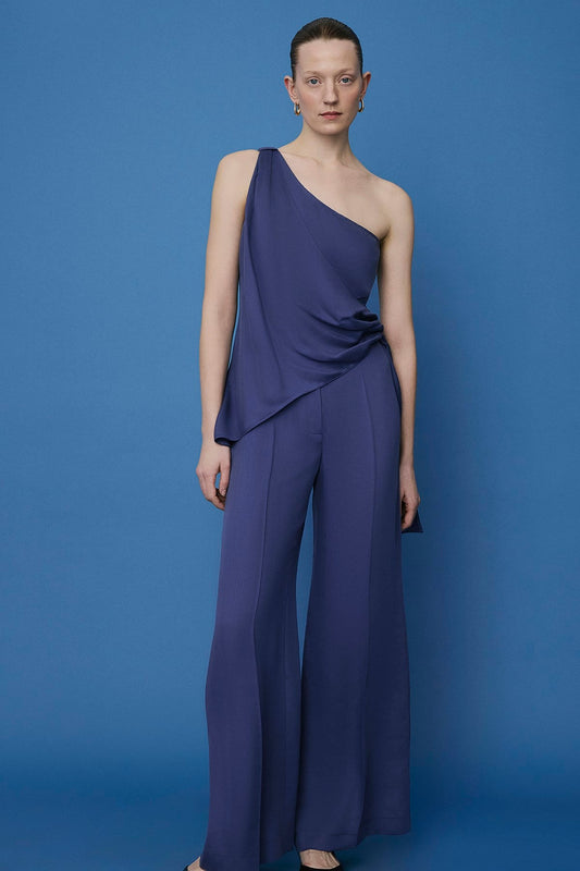 Kemerli Geniş Paça Indigo Pantolon