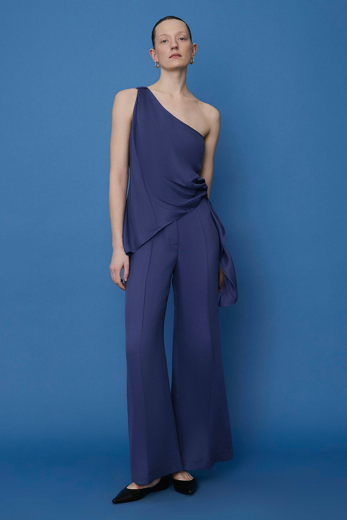 Kemerli Geniş Paça Indigo Pantolon