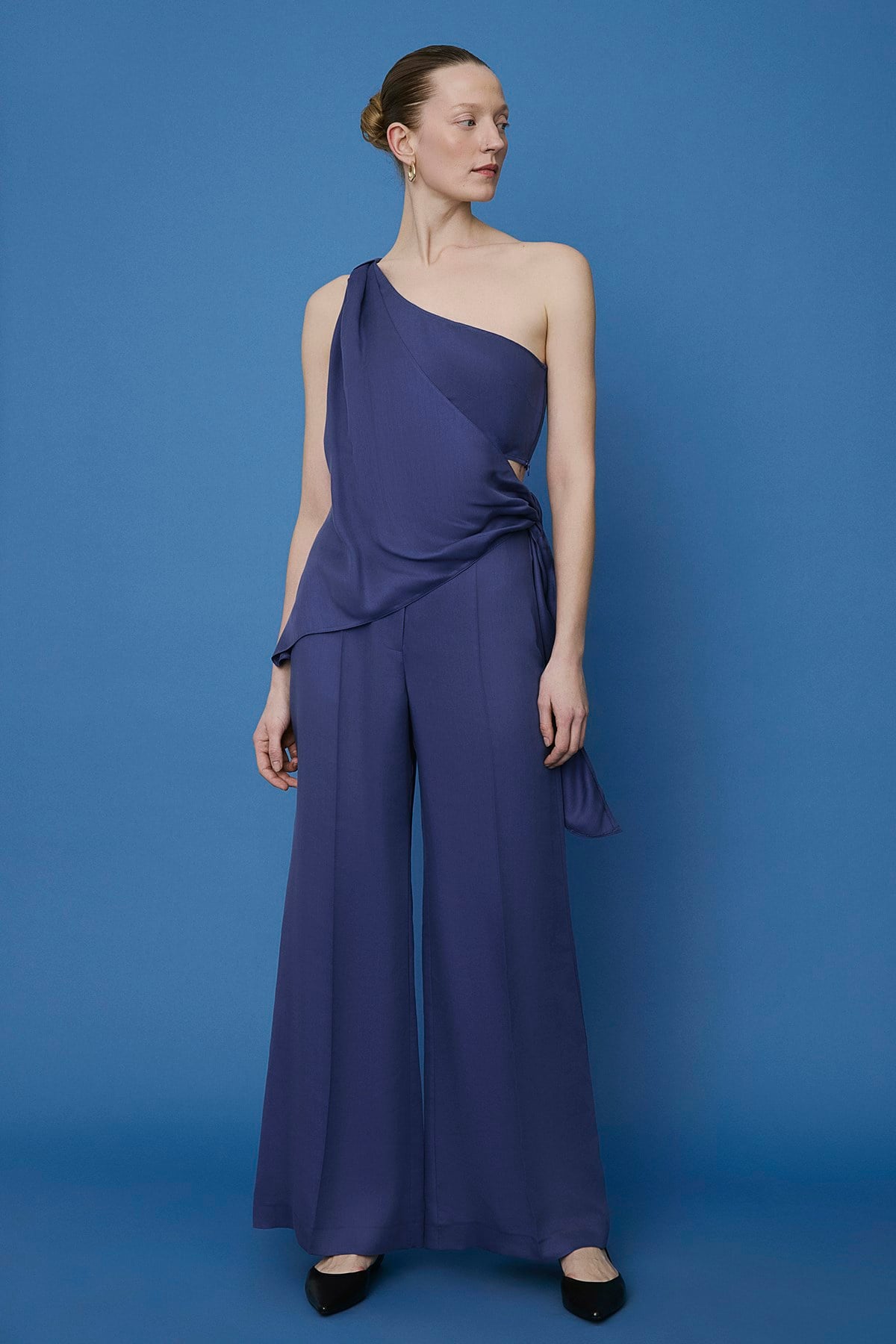 Kemerli Geniş Paça Indigo Pantolon