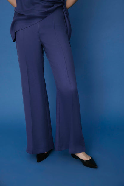 Kemerli Geniş Paça Indigo Pantolon