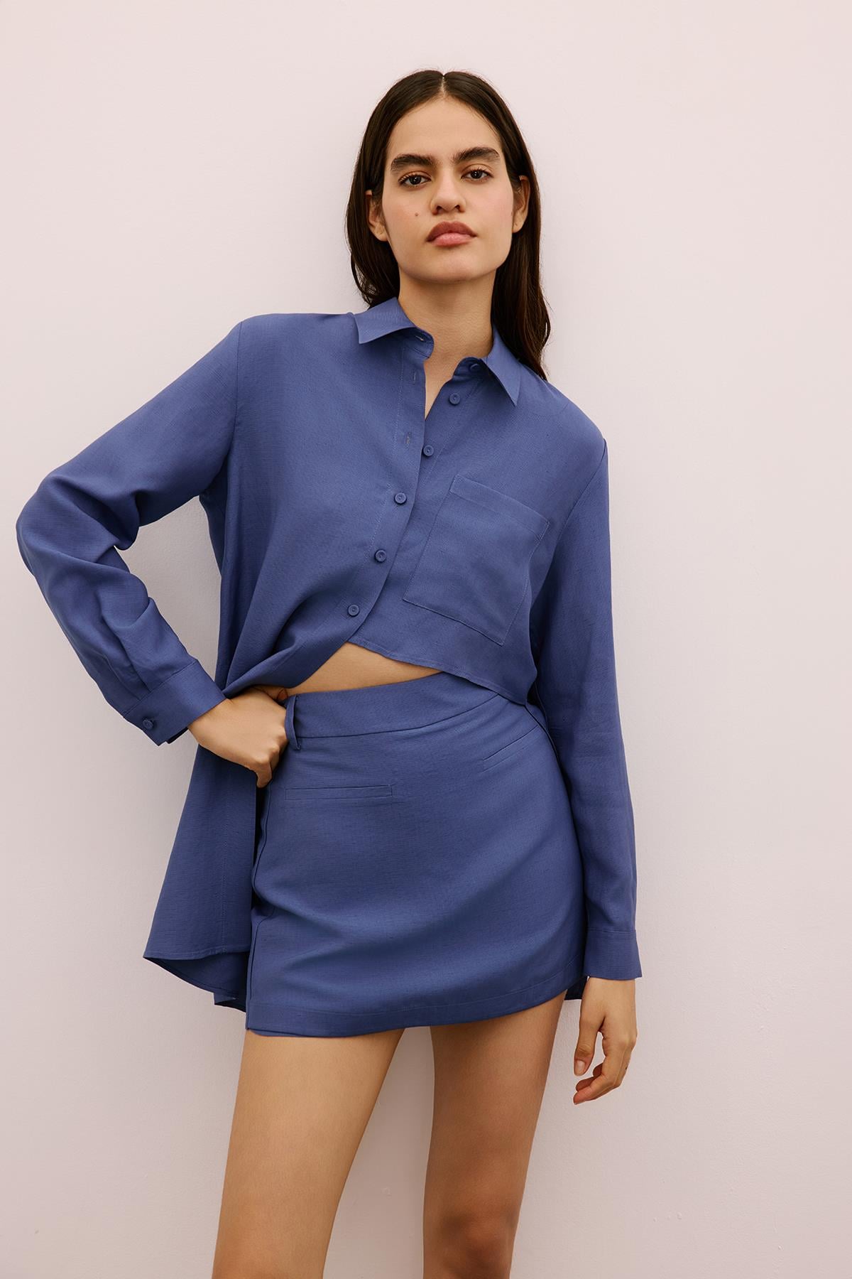 Kemerli Mini Indigo Şort Etek