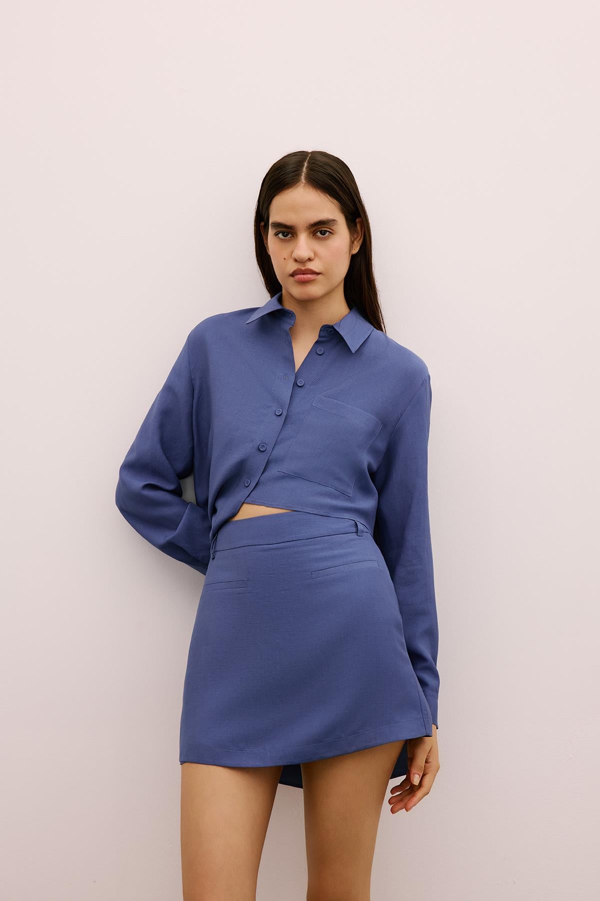 Kemerli Mini Indigo Şort Etek