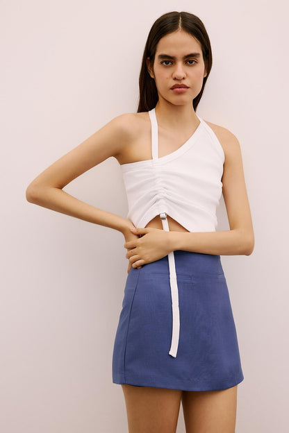 Kemerli Mini Indigo Şort Etek