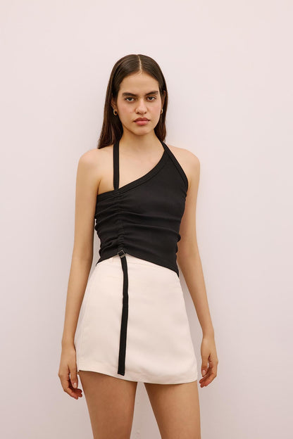 Kemerli Mini Ekru Şort Etek