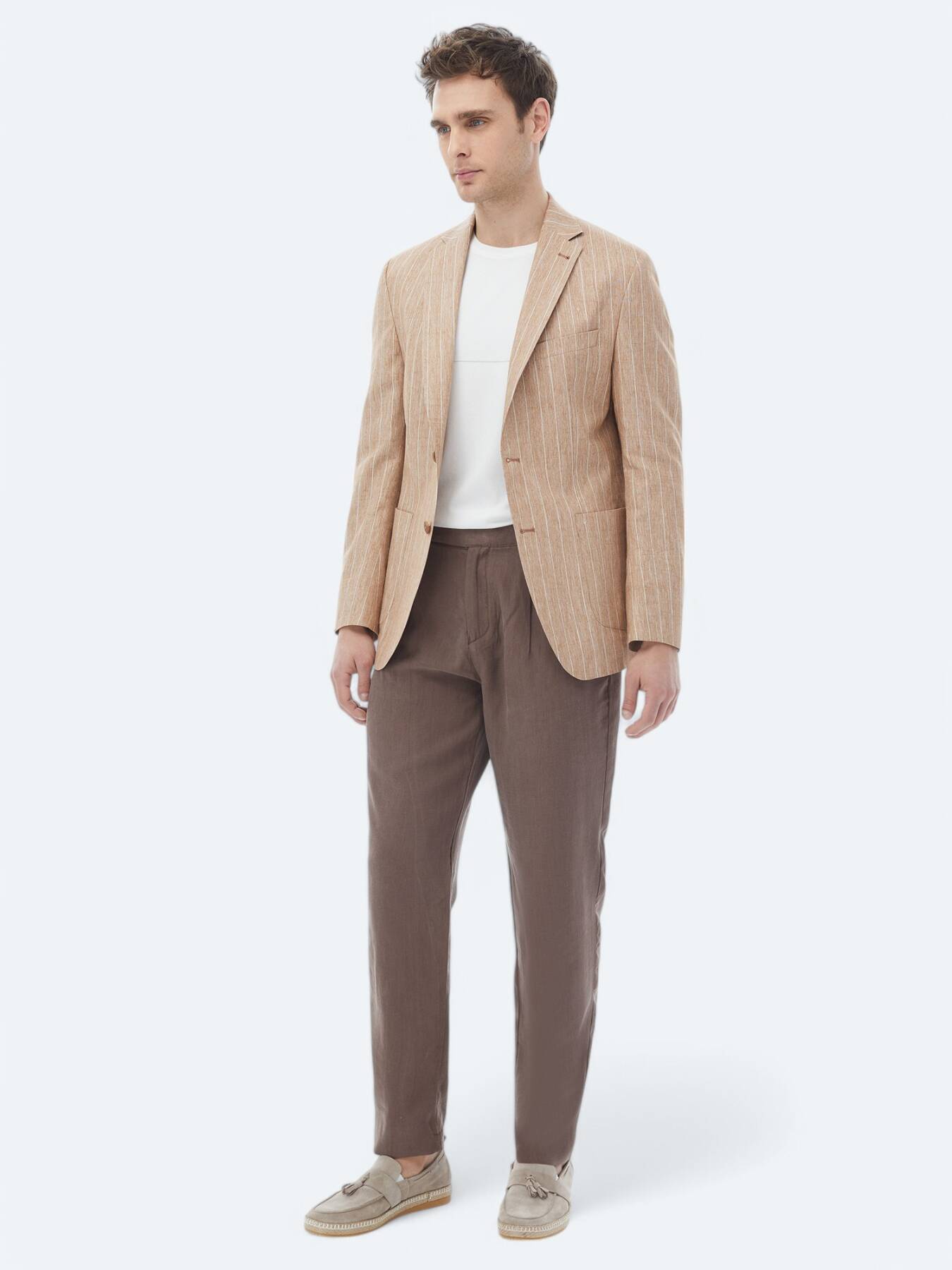 Kiremit Çizgili Modern Fit Pamuk Karışımlı Ceket