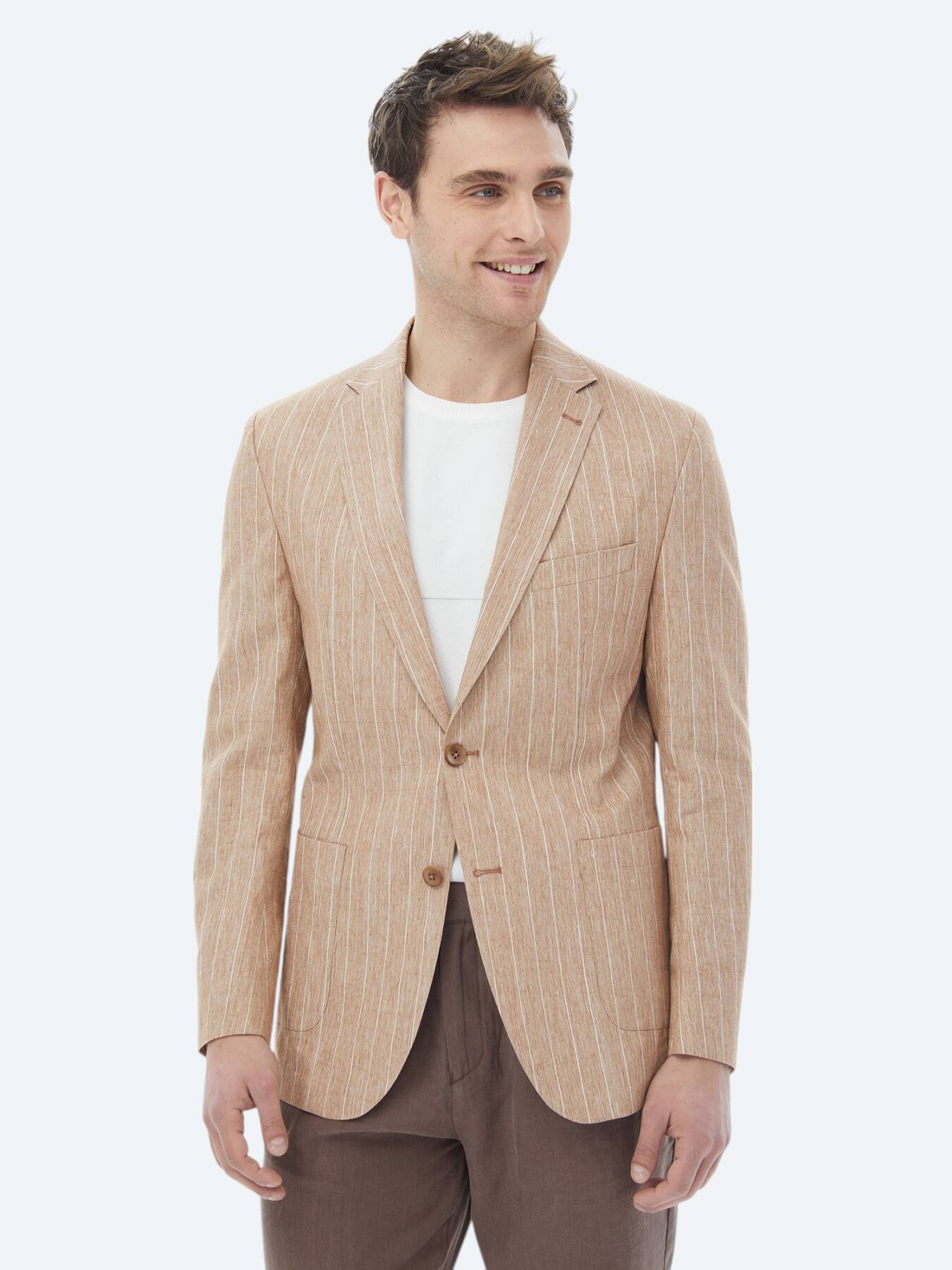 Kiremit Çizgili Modern Fit Pamuk Karışımlı Ceket