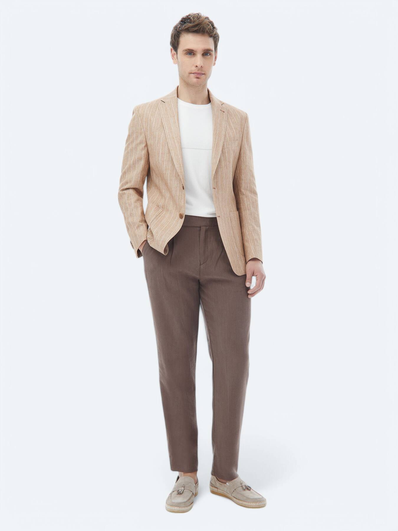 Kiremit Çizgili Modern Fit Pamuk Karışımlı Ceket