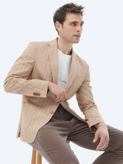 Kiremit Çizgili Modern Fit Pamuk Karışımlı Ceket