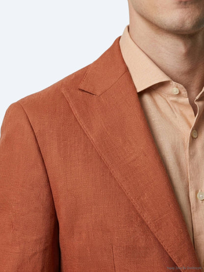 Kiremit Düz Modern Fit %100 Keten Ceket