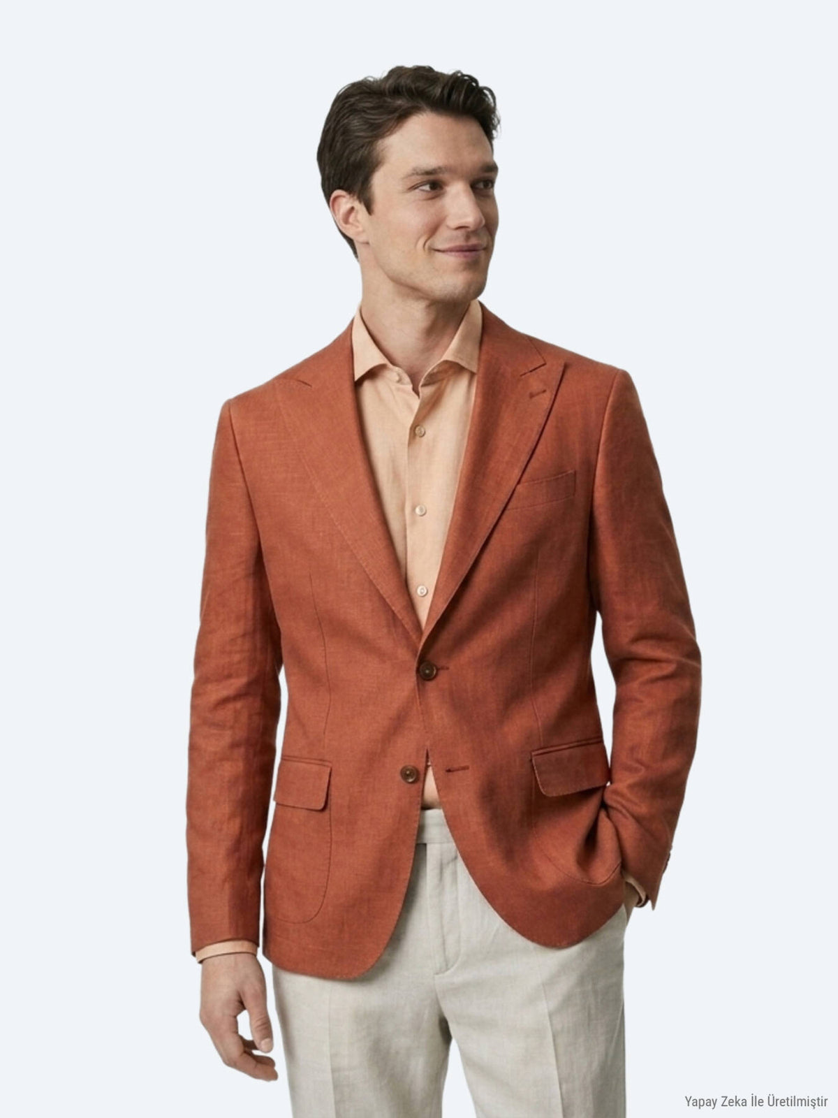 Kiremit Düz Modern Fit %100 Keten Ceket
