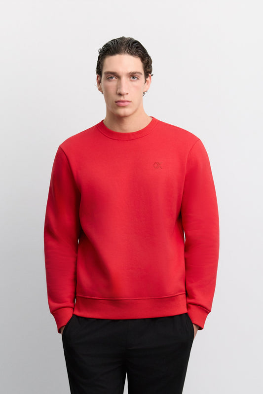 Kırmızı Bisiklet Yaka 3 Iplik Şardonlu -5 Dereceye Dayanıklı Sweatshirt