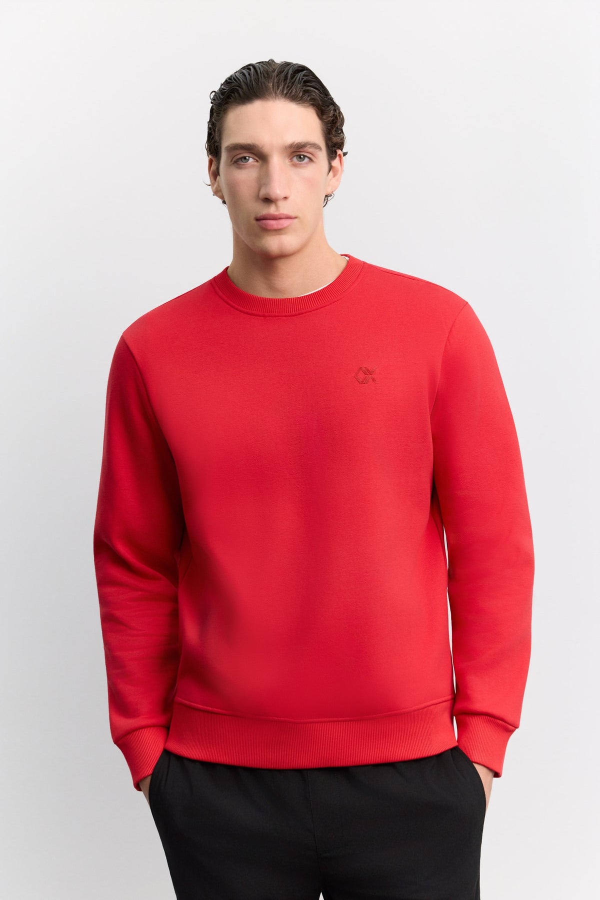 Kırmızı Bisiklet Yaka 3 Iplik Şardonlu -5 Dereceye Dayanıklı Sweatshirt