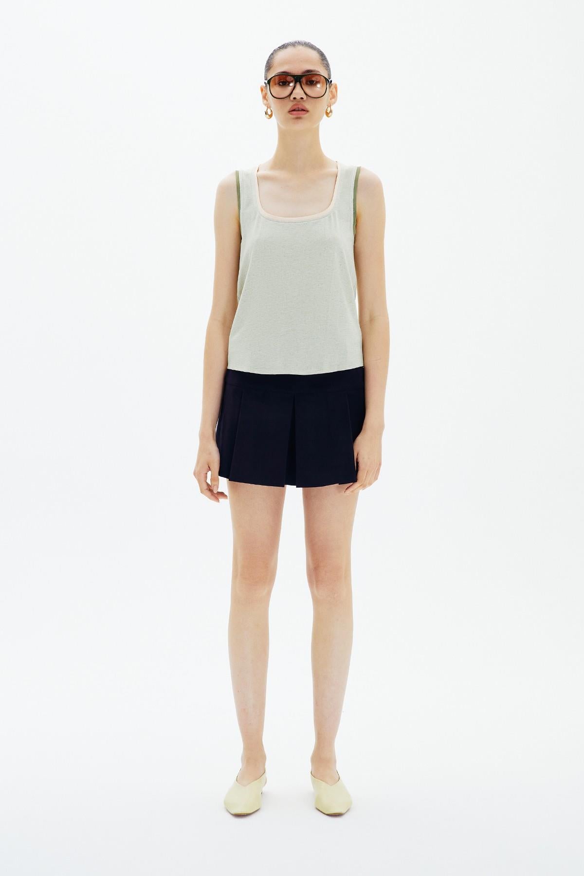 Kontrast Biyeli Mint Basic Bluz
