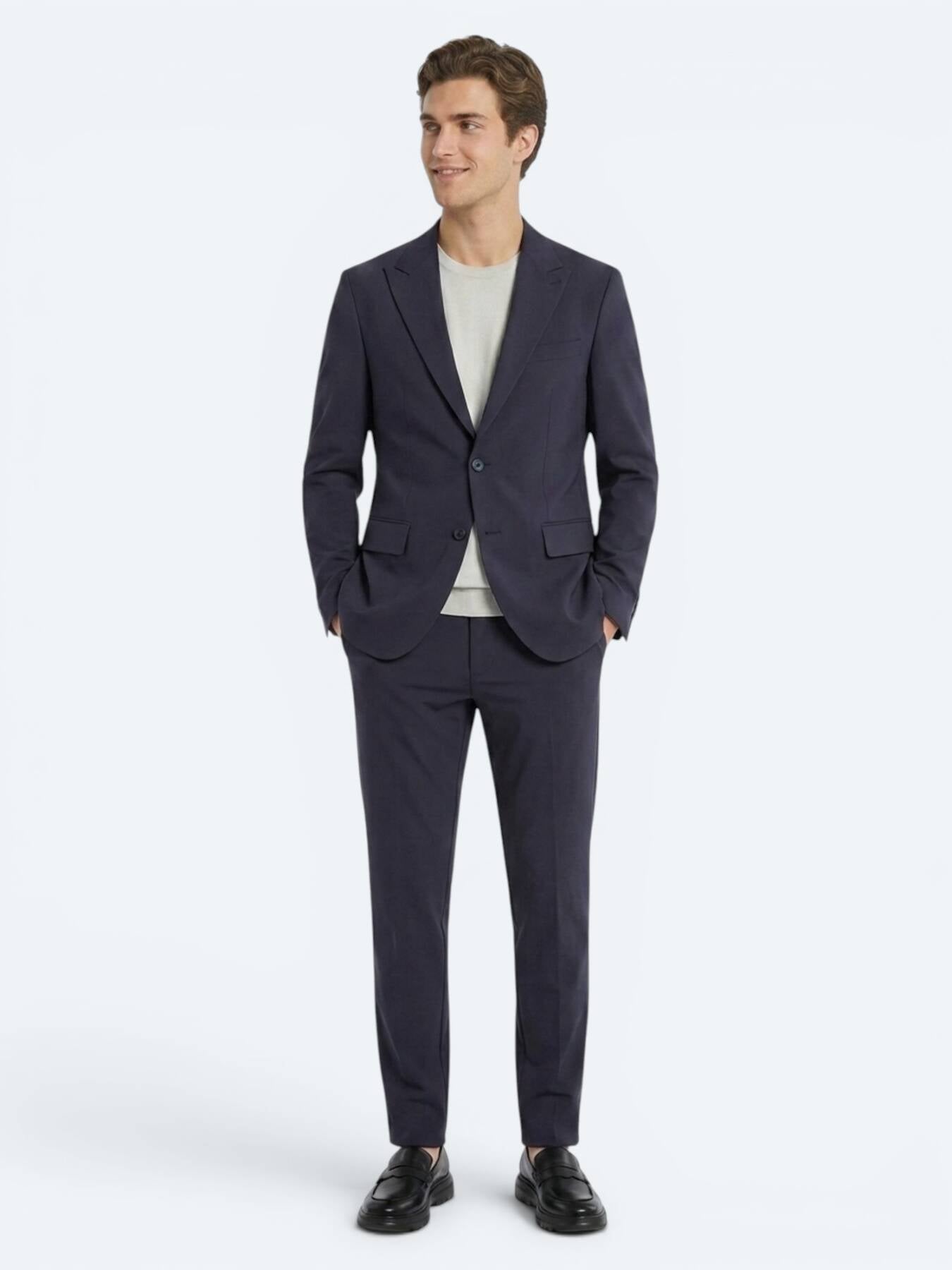 Koyu Gri Düz Modern Fit Örme Takım Elbise