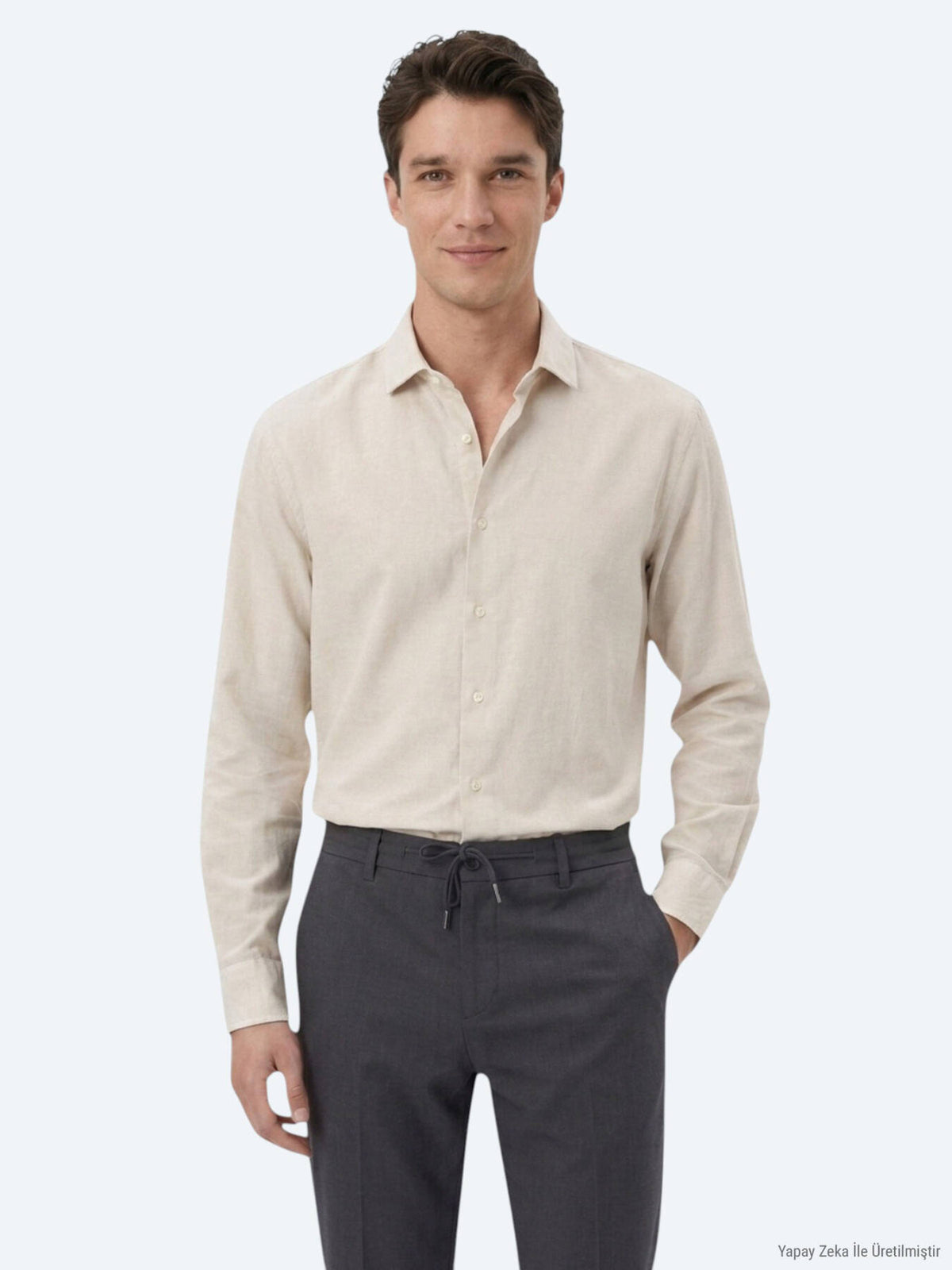 Koyu Gri Düz Regular Fit Uzun Dokuma Casual Pamuk Karışımlı Gömlek