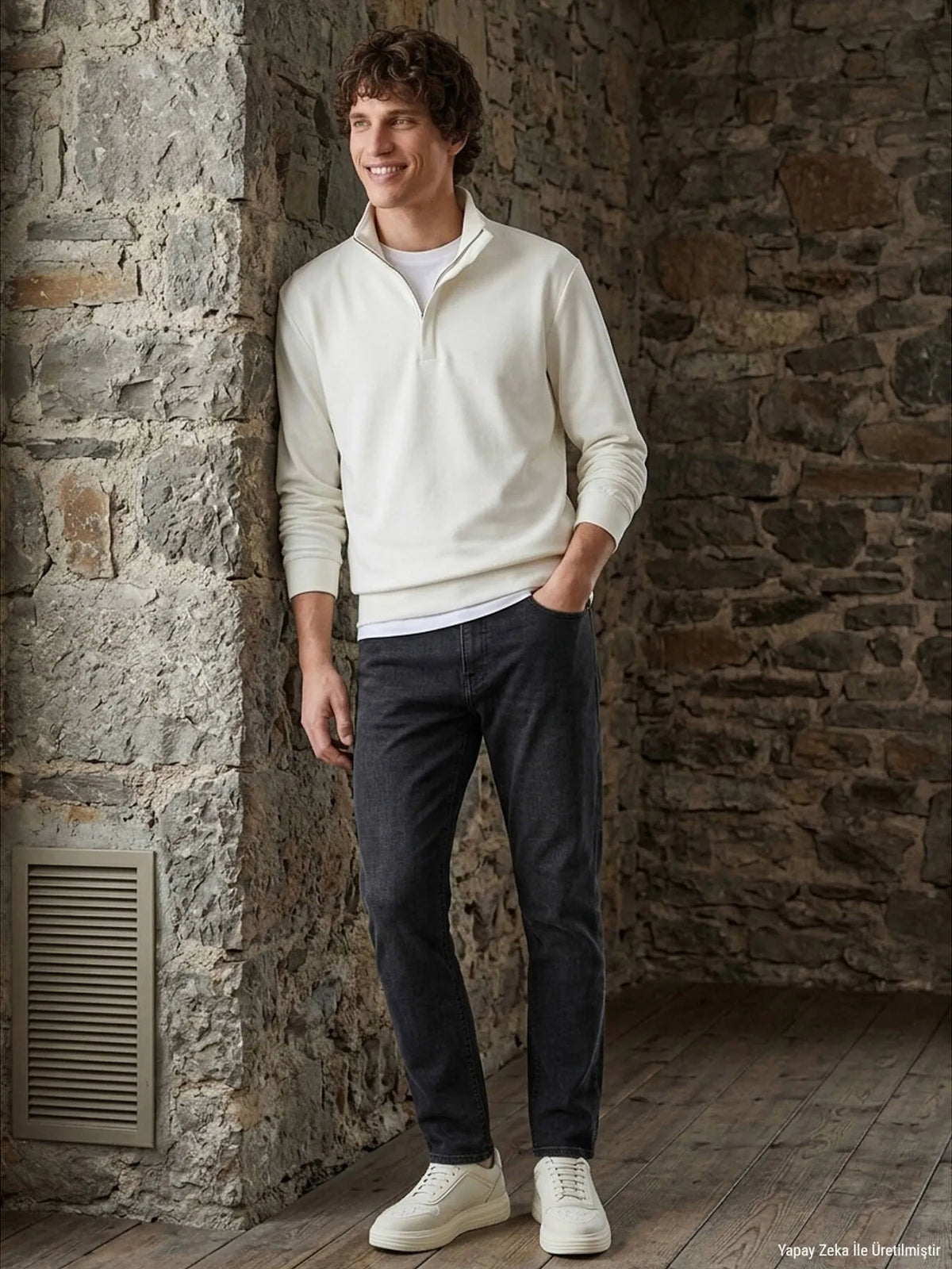 Koyu Gri Düz Slim Fit Denim Pamuk Karışımlı Pantolon