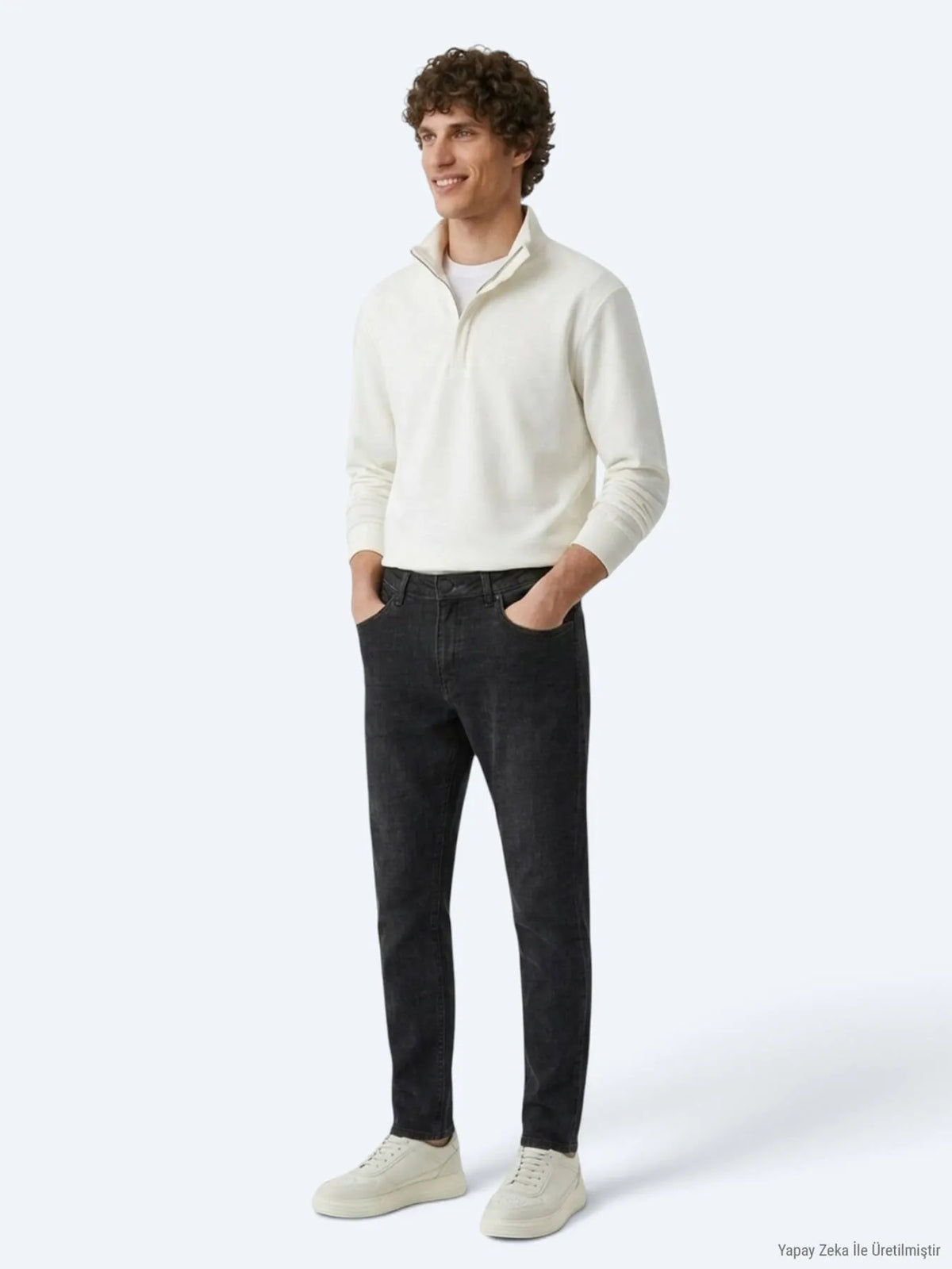 Koyu Gri Düz Slim Fit Denim Pamuk Karışımlı Pantolon