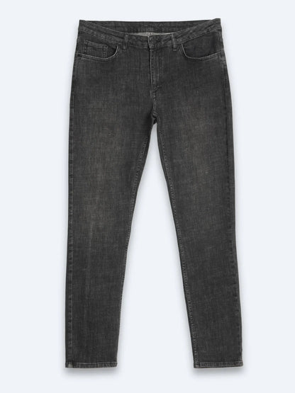 Koyu Gri Düz Slim Fit Denim Pamuk Karışımlı Pantolon